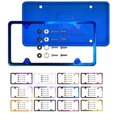 실리콘 백 가드 4 홀 슬림 번호판 프레임 라스퍼리 핑크 파우더 코팅 범용 핏 알루미늄 스크류 온 캡 커버 T304 스테인리스 스틸 녹 방지 내후성 (수량: 1 프레임), 블루 크롬