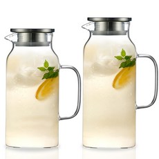 스텐뚜껑 내열유리 물병 워터저그 1.5L+1.8L 세트, 스텐유리물병1.5L+1.8L 세트, 1개
