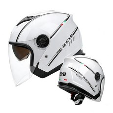 機車安全帽雙鏡片透氣內襯可拆卸護耳，頭圍56-62CM適用，安全舒適。, 白色