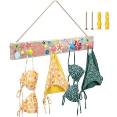 Kathfly 비키니용 벽 후크 랙 44.9cm(17.7인치) 나무 해변 조개 벽 마운트 코트 랙 다채로운 장식 후크 행거 소나무 프린트 여름 해변 욕실 장식 수영장용, Kathfly 해변 벽걸이 코트 랙 44.9cm(17.