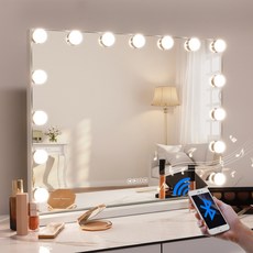 FENCHILIN 블루투스 LED 거울 대형 화장경 조명 할리우드 화장경 스마트 터치스크린 거울 벽면 / 탁상 겸용 거울 흰색 58cm x 46cm, 1개