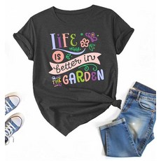 Life is Better in The Garden Butterfly Flower Print T Shirt for Women US Alpha Medium Regular