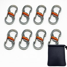 파크라이프 고강도 양방향 미니 스텐 카라비너 도난방지 잠금장치 + 파우치 1개, 1세트, 실버8개