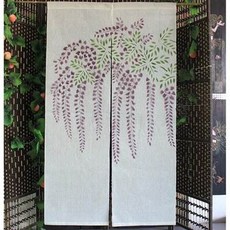 麻門簾 紫藤花圖案, 日式麻門簾紫藤花夏掛簾臥室廚房隔斷簾客廳玄關簾分片式布簾子