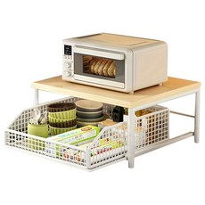 서랍 및 철망 바구니가 포함된 공간 절약형 주방 조리대 정리함 - 커피 메이커용 견고한 견목 선반., 하얀색