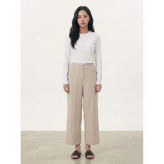 올리비아하슬러 베이지 데일리 폴리 와이드 밴딩 팬츠 OHCMPT902