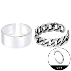 헤이주 [1+1] 실버925) 앤티크 체인 심플 반지 세트