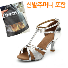 땐스얼랏 사이드펄 여성 라인댄스화 3컬러, 실버 7cm, 245