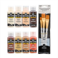 FolkArt 멀티 서피스 스킨톤 아크릴 공예 페인트 키트 11피스 세트 8가지 새틴 피니쉬 색상과 3개의 프리미엄 페인트브러시가 특징인 PROMOSKNTN12