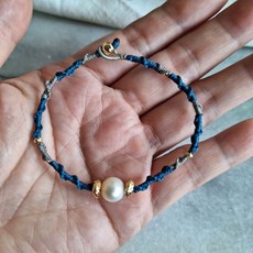 設計款編繩海水養殖珍珠手繩 14K包金 蠟繩編織 可調節, 1個