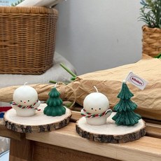 키키데이즈 미니눈사람 + 트리 + 우드코스터 (세트상품) 크리스마스캔들 인테리어소품 답례품 연말선물, 기본트리