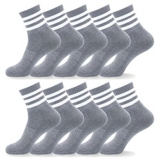 남성용 삼선 중목 스포츠 양말 10켤레, 그레이, 10개
