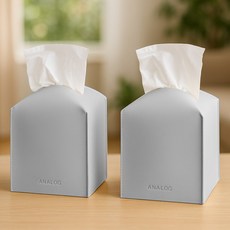 (1+1) 아날로그 감성디자인 소프트레더 가죽 티슈케이스 티슈커버 2p, 라이트그레이