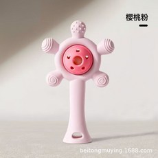 DFMEI 嬰幼兒食品級硅膠磨牙棒安撫摩天輪牙膠防吃手可水煮寶寶咬膠玩具, 1個, 如圖, 櫻花粉