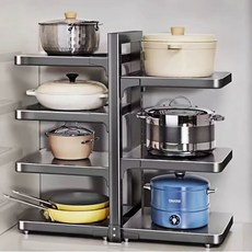 UNIQUEZON 높이조절 후라이팬 정리대 주방 탈부착 냄비 프라이팬 정리 선반, 블랙, 1개, 7단