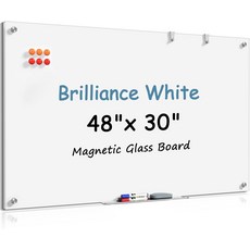 MaxGear 유리 화이트보드 강화 마그네틱 드라이 이레이즈 보드 48 x 30 인치 울트라 화이트 프레임리스 벽 장착 사무실 교실 회의실 가정용 마커 지우개 자석 및 키트 포함, Brilliance White, 60"W x 40"H