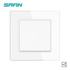 SRAN EU 벽 조명 스위치 온 오프 1 갱 웨이 2 단추 크리스탈 유리 패널 82x82mm 16A 250V, 01 White 1gang 2way