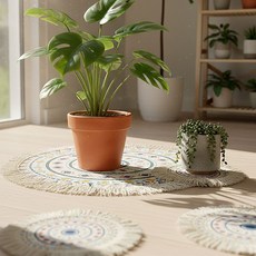 다용도 원형 태슬매트 33cm 인테리어 매트, 옐로우