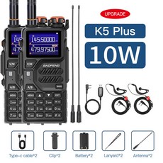 1/2개 바오펑 UV-K5PLUS 아마추어 무전기 12W UHF/VHF 햄 라디오 999채널 장거리 통신용 트라이밴드 차량용, Usb plug, 2PCS add H-D771-1C
