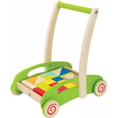 Hape 블록 앤 롤 카트 유아용 나무 밀어서 당기는 장난감 다양한 색상 E0371B