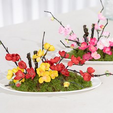 매화 조화 센터피스 믹스 수반 set 40cm 2컬러 인테리어 꽃 테이블 행사 장식 소품 꾸미기, 레드