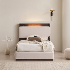 삼익가구 누오브 LED조명 패브릭 원목 호텔 침대 SS Q LK, 01. 월넛_SS_매트제외