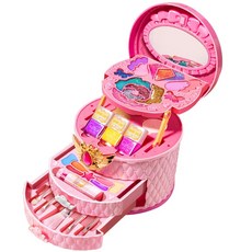 夢幻公主化妝玩具套裝，兒童彩妝盒，角色扮演遊戲，安全無毒材質，激發創意與想像力, 圓桶手提箱, 1個