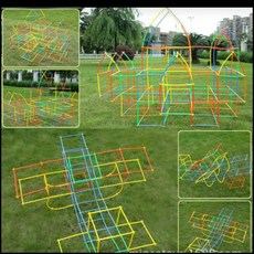 4D空間吸管拼接組裝積木，兒童益智玩具，立體建構積木，露營必備, 50根柱子；50個接頭