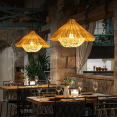 라탄 조명갓 등나무 샹들리에 식탁등 호텔 펜션 식당, 브라운C 35x30cm