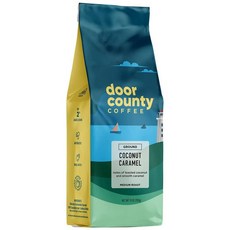 Door County Coffee 땅콩 버터 크런치 그라운드 커피 미디엄 로스트 283.5g10온스 백 100프로 특수 등급 1 아라비카 237472, 코코넛 캐러멜