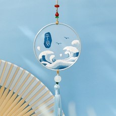 桃園出貨 祥龍玉兔靈狐系列平安符刺繡手工diy材料包自繡平安福雙面繡掛件初學者送男友禮物 針線活愛好製作材料包, 瀚海平安(送繡繃), 1個