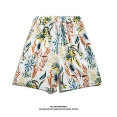 夏季印花沙灘褲休閒短褲薄款寬鬆五分褲夏威夷潮流直筒褲