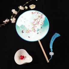 兒童雙麵團扇長柄古典舞蹈演出道具中國風漢服女扇子古風禮品圓扇