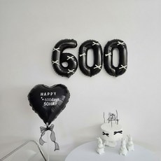 레몬스튜디오 자유레터링 이름스티커 아기셀프촬영소품 리본장식 숫자풍선세트 블랙포토존, 1세트, 600일