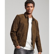 Superdry 麂皮翻領真皮外套, 菸草褐色,L, 1個