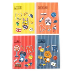 팬시피아 카카오프렌즈 스쿨 DIY PU 노트 4개, 1개, 혼합색상