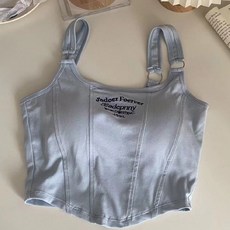 高彈力純棉吊帶背心 帶胸墊顯瘦短版上衣 刺繡字母多色可選