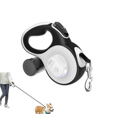 Best Dog Supplies 4-in-1 당김 방지 접이식 강아지 목줄 7.9m(26피트)/8미터 길이 손전등 및 배변 봉투 디스펜서 포함 중형견용 화이트