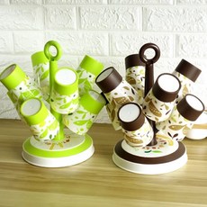 創意樹 Set Gelas Pohon Cangkir Cup Holder Tree 多功能收納展示架 廚房檯面瀝水架 時尚居家裝飾, 6 Cup杯+1 Holder 架,Brown棕色Coklat, 1個