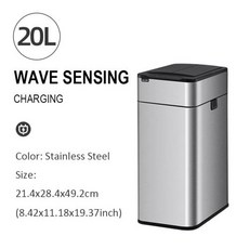 편리한 스마트 쓰레기통 20 리터 대용량 스테인레스 스틸 주방 15 자동 센서, 2)20L silver