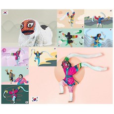 마음담아 50장세트 관광 한국 서울 명소 일러스트 탈 감성 코리아 전통 엽서 2종, 1세트(봉투포함), 봉투포함 탈엽서50장세트