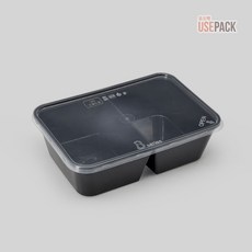 유즈팩 내열용기 직사각 B-650 2칸 검정 50개 도시락, 1개