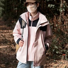 홍언목요 여성 바람막이 3in1 탈부착 점퍼 코트 겨울 방풍방수 후드집업 자켓 캠핑 등산복