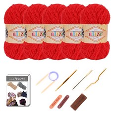 마마니트 벨루토실 5볼 목도리 DIY 세트, 1세트, 레드