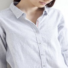 여성 순면 기모 세로 스트라이프 긴 소매 숏 칼라 셔츠