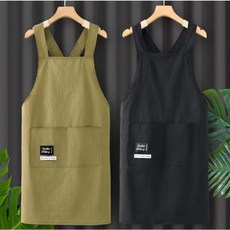 방수 앞치마 세트 주방 카페 앞치마 블랙 베이지 포켓, 2개, 블랙&베이지