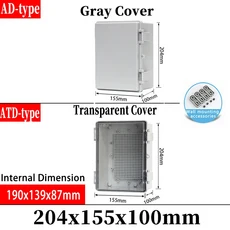 IP66 방수 정션 박스 회색/투명 전기 인클로저 ABS 플라스틱 연결 상자 실외 배전 케이스, 01 Transparent Cover, 08 204x155x100mm