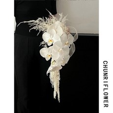 난초 조화 동양 부케 전통혼례 꽃 결혼식 웨딩 소품 호접란, 프리미엄 진주 Phalaenopsis 폭포