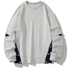 光版時尚鈕扣棉質圓領衛衣 - 拼色設計 男女同款