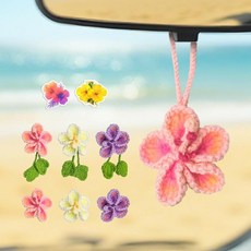 핸드메이드 크로셰 히비스커스 꽃 자동차 거울 걸이 액세서리 - 여성 및 여아용 귀여운 열대 백미러 참 스티커가 있는 여성스러운 자동차 장식 하와이안 해변에서 영감을 받은 선, 핑크